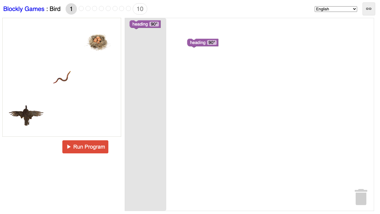 Blockly Games: Bird - Coding educational game