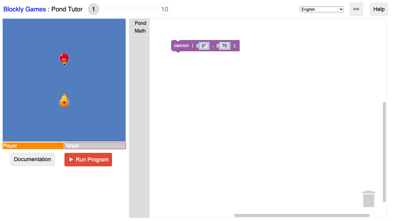 Blockly Games: Pond Tutor - Coding educational game