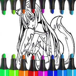 Anime Fox Girl Cute Coloring Pages - Art educational game